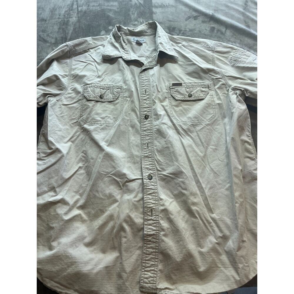 Carhartt Button‎ Up Shirt 2XL XXL Beige Cotton Pockets Long Sleeve Mens